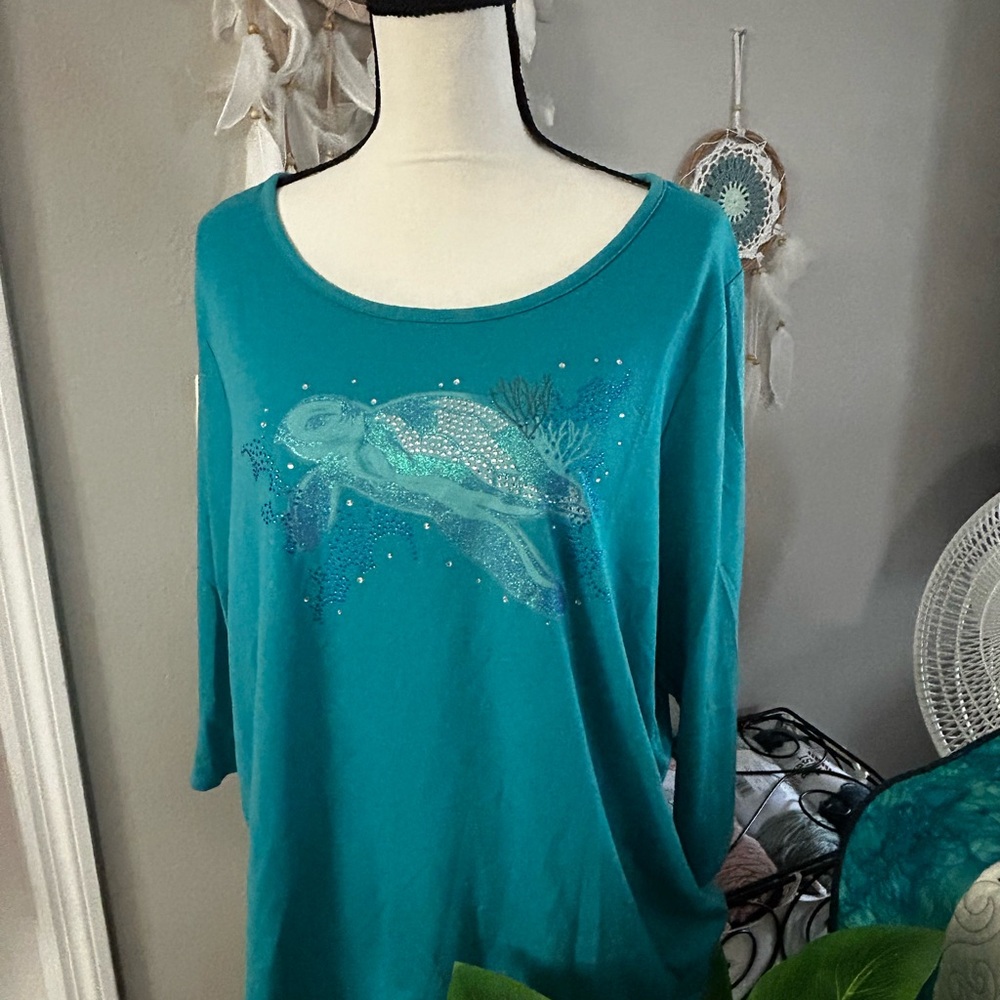 Oceanic Teal Women's Blouse with Turtle Design